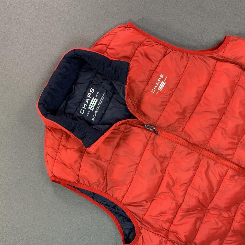 Chaps Vest Mens XL Red Quilted Puffer Full Zip Pockets Stand Collar Lined